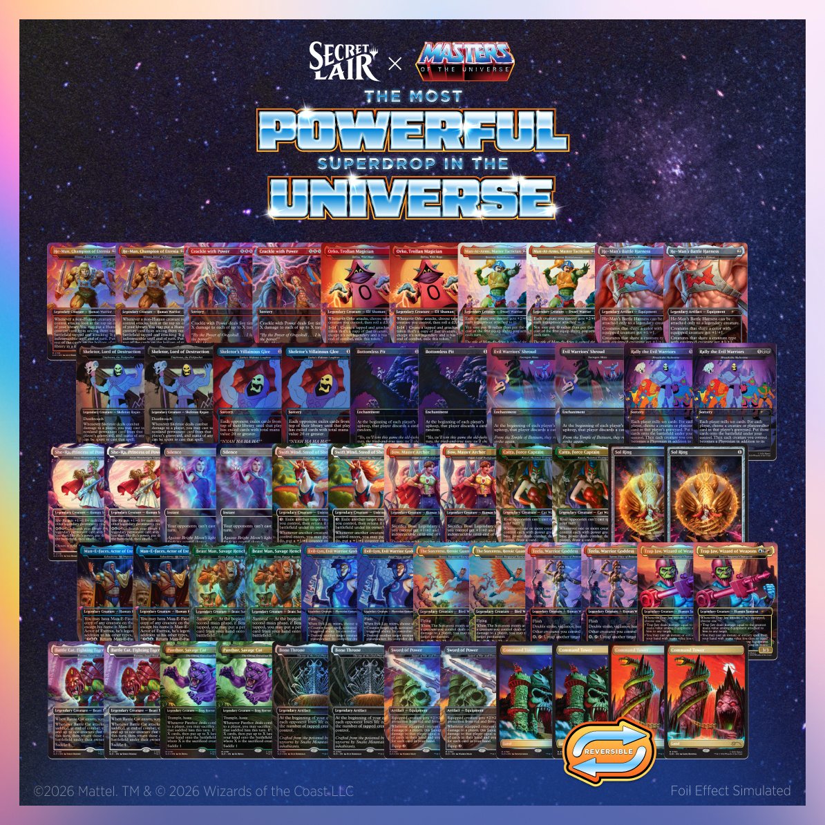 Bundle completo del Superdrop de Masters of the Universe con los cinco drops en foil y non-foil